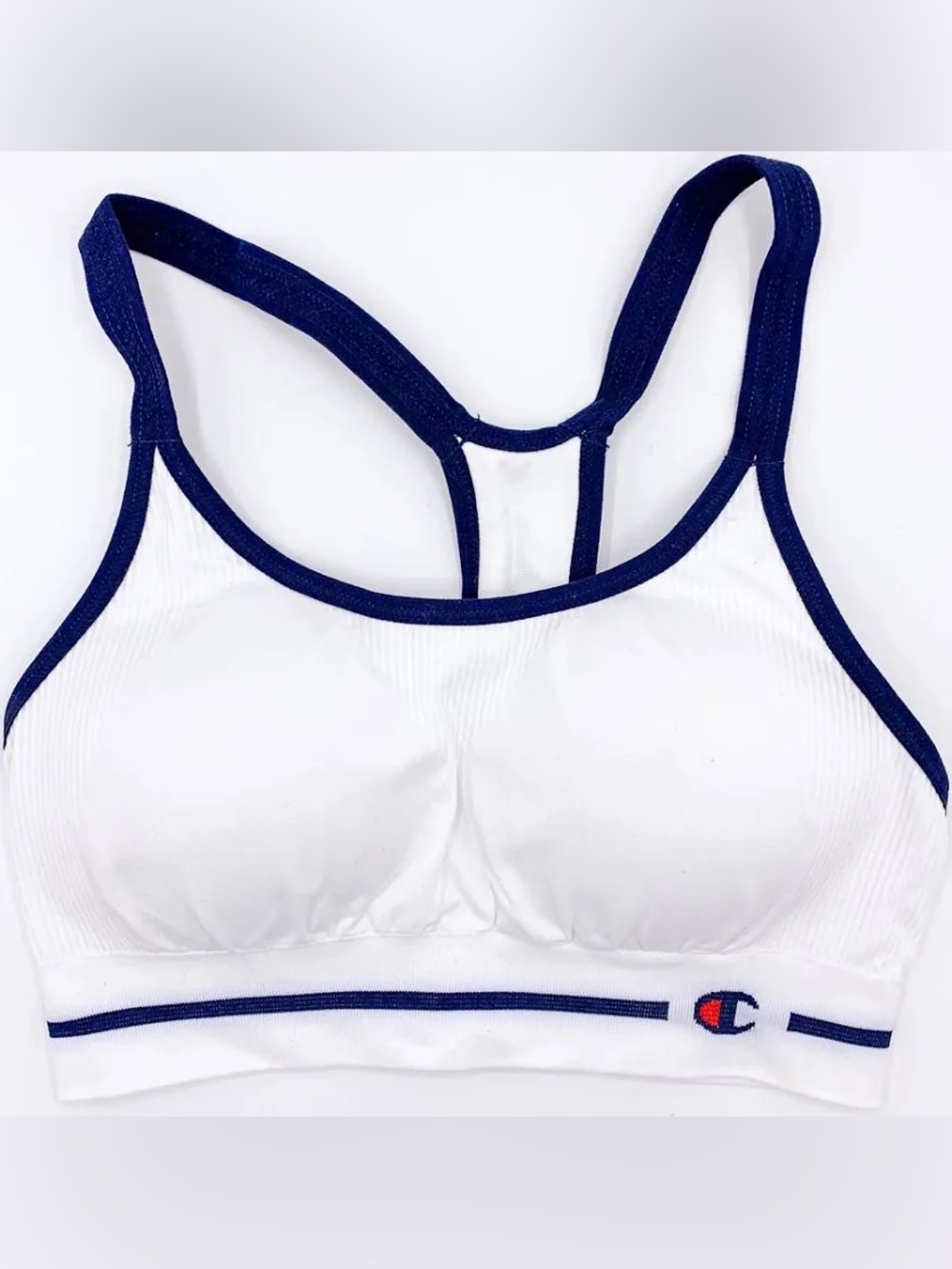 Champion White Sports Bra with Navy Trim